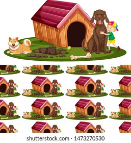 Seamless background design with boy and two dogs illustration