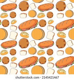 Seamless background design with bread and cookies illustration