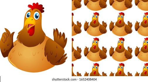 Seamless background design with brown chicken illustration