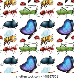 Seamless background design with bugs illustration