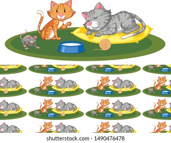 Seamless background design with cats and mouse illustration