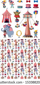 Seamless background design with circus ride and animals illustration