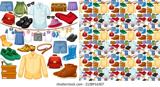 Seamless background design with cloth theme on white background illustration