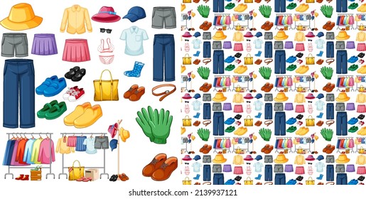 Seamless background design with cloth theme on white background illustration