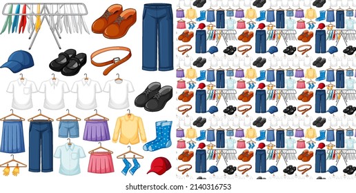 Seamless background design with cloth theme on white background illustration