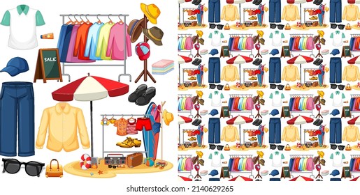 Seamless background design with cloth theme on white background illustration