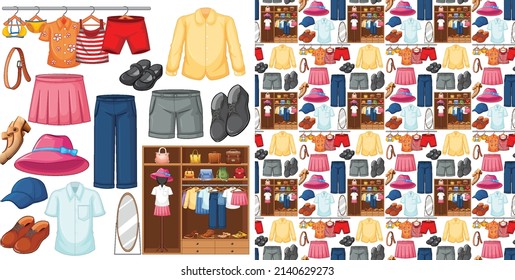 Seamless background design with cloth theme on white background illustration