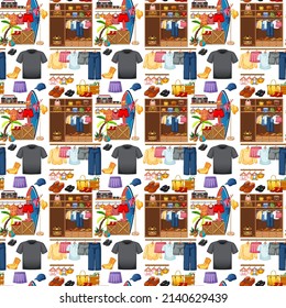 Seamless background design with cloth theme on white background illustration