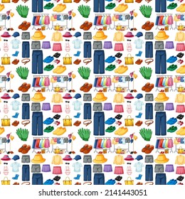 Seamless background design with cloth theme on white background illustration