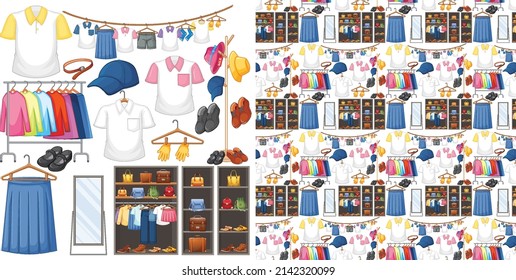 Seamless background design with cloth theme on white background illustration