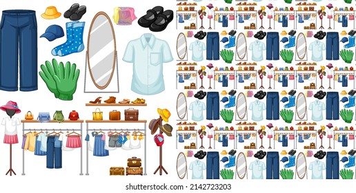 Seamless background design with cloth theme on white background illustration