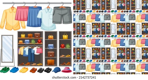 Seamless background design with cloth theme on white background illustration