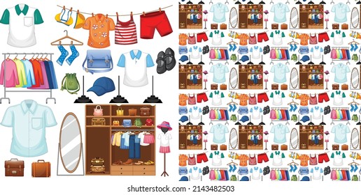 Seamless background design with cloth theme on white background illustration
