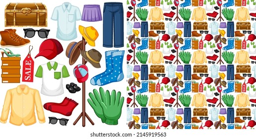 Seamless background design with cloth theme on white background illustration