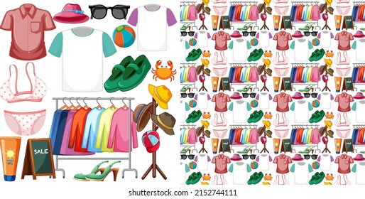 Seamless background design with cloth theme on white background illustration