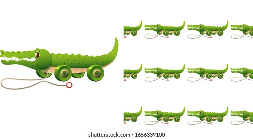 Seamless background design with crocodile toy with wheels illustration