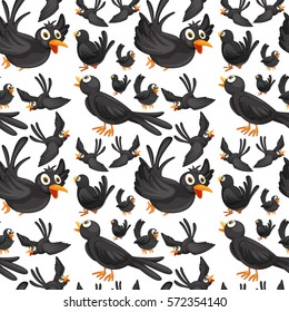 Nahtloses Hintergrunddesign mit Krähen und fliegender Illustration