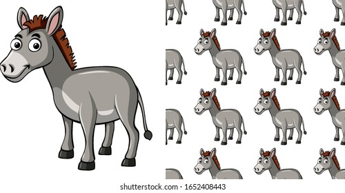 Seamless background design with cute donkey illustration