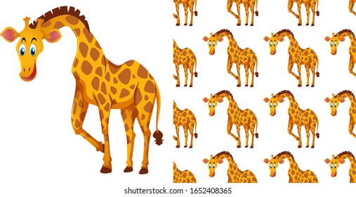 Seamless background design with cute giraffe illustration