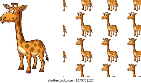Seamless background design with cute giraffe illustration