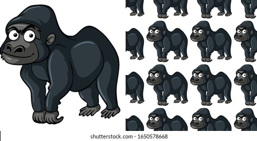 Seamless background design with cute gorilla illustration