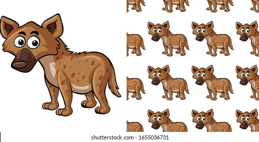 Seamless background design with cute hyena illustration