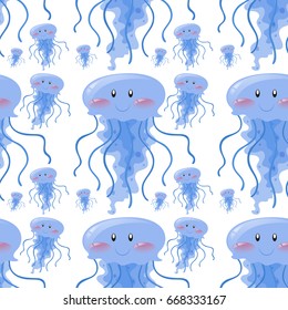 Seamless background design with cute jellyfish illustration
