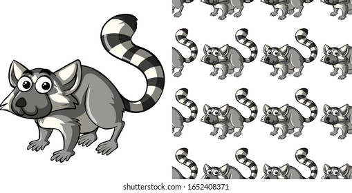 Seamless background design with cute lemur illustration