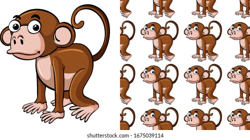 Seamless background design with cute monkey illustration