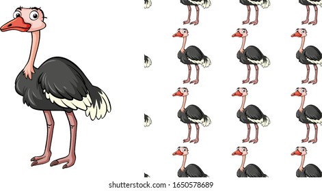 Seamless background design with cute ostrich illustration