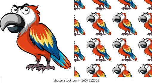 Seamless background design with cute parrot illustration