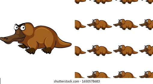 Seamless background design with cute platypus illustration