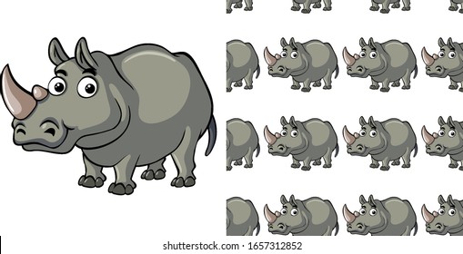 Seamless background design with cute rhino illustration