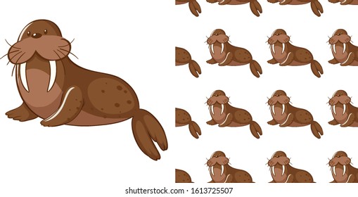 Seamless background design with cute sea lion illustration