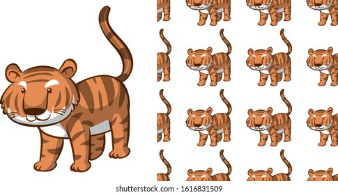 Seamless background design with cute tiger illustration