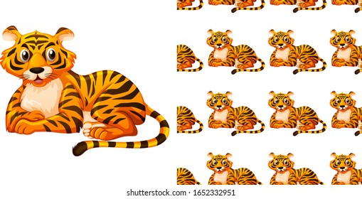 Seamless background design with cute tiger illustration