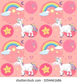 Seamless background design with cute unicorn illustration