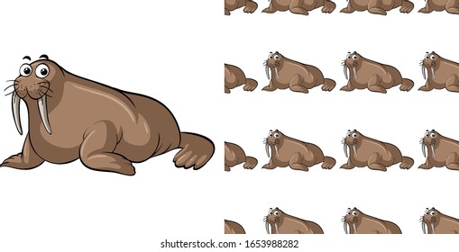 Seamless background design with cute walrus illustration