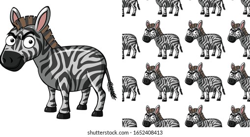 Seamless background design with cute zebra illustration