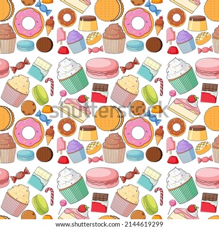 Seamless background design with different desserts illustration