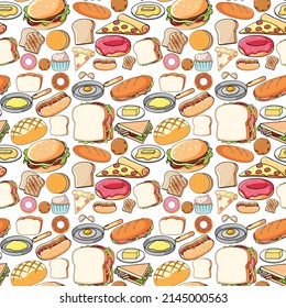 Seamless background design with different food illustration