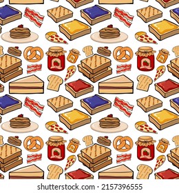 Seamless background design with different food illustration