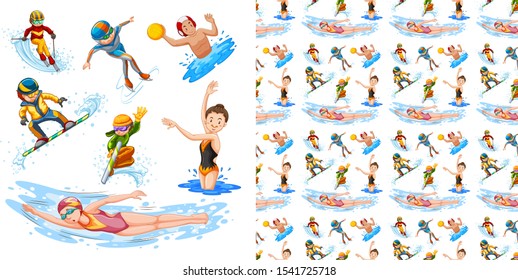 Seamless background design with different sports illustration