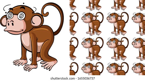 Seamless background design with dizzy monkey illustration