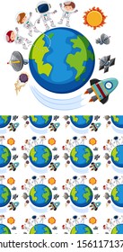 Seamless background design with earth and astronauts illustration