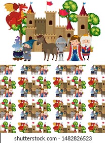 Seamless background design with fairytale characters illustration