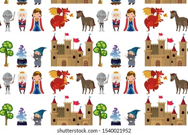 Seamless background design with fairytales characters illustration