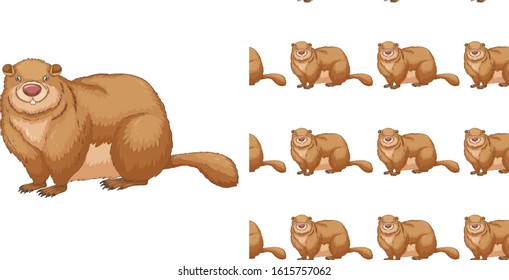Seamless background design with fat beaver illustration