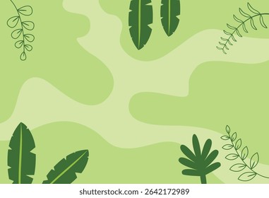 A seamless background design featuring green leaves and abstract shapes, evoking a tropical and fresh atmosphere. Perfect for design projects and nature-themed concepts with a modern aesthetic.