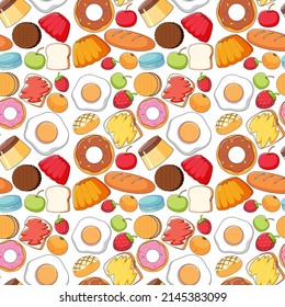 Seamless background design with food and desserts illustration